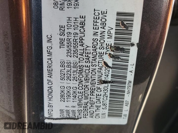 2020 Acura RDX with VIN 5J8TC2H30LL014029, listed as a Copart auction lot 55853515 with 46,441 mi miles and Salvage title. Bid and sale history available at DreamBid. Image 13.