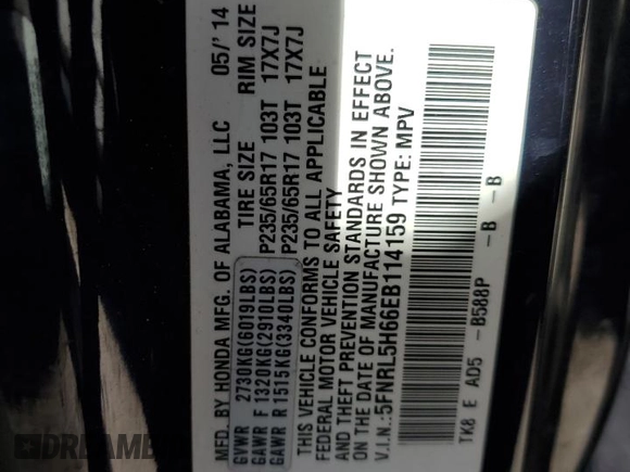 2014 Honda Odyssey EX-L with VIN 5FNRL5H66EB114159, listed as a Copart auction lot 52804175 with 205,234 mi miles and Salvage Title. Bid and sale history available at DreamBid. Image 12.