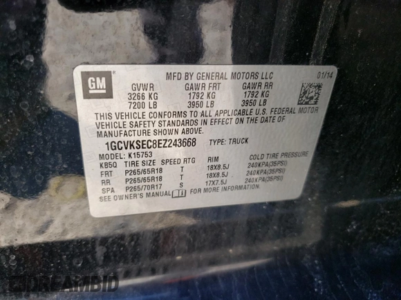 2014 Chevrolet Silverado 1500 LTZ with VIN 1GCVKSEC8EZ243668, listed as a Copart auction lot 48626355 with 163,054 mi miles and Clean Title. Bid and sale history available at DreamBid. Image 12.