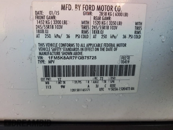 2015 Ford Utility Police Interceptor with VIN 1FM5K8AR7FGB75725, listed as a Copart auction lot 80084754 with 281,718 mi miles and Salvage Title. Bid and sale history available at carsss.com. Image 14.