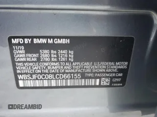 2020 BMW M5 Competition with VIN WBSJF0C08LCD66155, listed as a Copart auction lot 46107325 with 56,185 mi miles and Salvage Title. Bid and sale history available at carsss.com. Image 13.