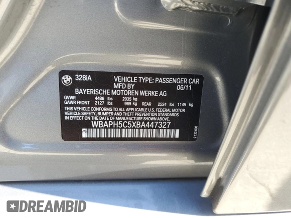 2011 BMW 3 Series 328i with VIN WBAPH5C5XBA447327, listed as a Copart auction lot 46255895 with 87,150 mi miles and Salvage Title. Bid and sale history available at carsss.com. Image 12.