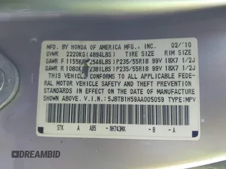 2010 Acura RDX Technology z VIN 5J8TB1H59AA005059, wystawiony jako IAAI lot #40879854 z przebiegiem 213 955 mil mil oraz . Historia ofert i sprzedaży dostępna na DreamBid. Obrazek 9.