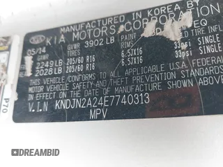 2014 Kia Soul with VIN KNDJN2A24E7740313, listed as a IAAI auction lot 41940893 with 128,708 mi miles and . Bid and sale history available at DreamBid. Image 9.