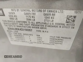2012 Chevrolet Equinox LT w/1LT with VIN 2GNALDEK4C6166957, listed as a IAAI auction lot 41816469 with 166,232 mi miles. Bid and sale history available at carsss.com. Image 9.