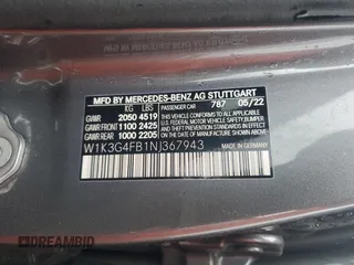 2022 Mercedes-Benz A 220 with VIN W1K3G4FB1NJ367943, listed as a Copart auction lot 85070424 with 15,922 mi miles and Salvage title. Bid and sale history available at DreamBid. Image 14.