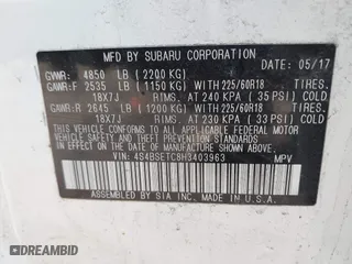 2017 Subaru Outback Touring with VIN 4S4BSETC8H3403963, listed as a IAAI auction lot 41649804 with 71,594 mi miles. Bid and sale history available at carsss.com. Image 9.