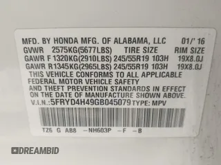 2016 Acura MDX w/Tech with VIN 5FRYD4H49GB045079, listed as a IAAI auction lot 41968901 with 113,577 mi miles. Bid and sale history available at carsss.com. Image 9.