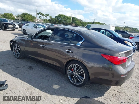 2014 Infiniti Q50 with VIN JN1BV7AP8EM679470, listed as a IAAI auction lot 41575121 with 84,880 mi miles. Bid and sale history available at carsss.com. Image 3.