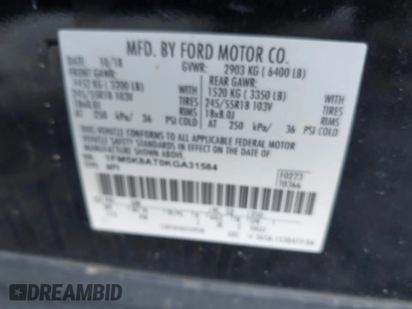 2019 Ford Police Interceptor Utility z VIN 1FM5K8AT0KGA31584, wystawiony jako IAAI lot #42011705 z przebiegiem 145 304 mil mil oraz . Historia ofert i sprzedaży dostępna na DreamBid. Obrazek 9.