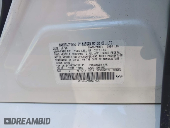 2017 Infiniti Q50 Premium with VIN JN1EV7APXHM737175, listed as a IAAI auction lot 42099700 with 91,200 mi miles and . Bid and sale history available at DreamBid. Image 9.