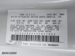2004 Chrysler Sebring LXi with VIN 4C3AG52HX4E083092, listed as a IAAI auction lot 41508414 with 104,989 mi miles. Bid and sale history available at carsss.com. Image 9.
