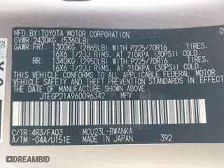 2006 Toyota Highlander with VIN JTEGP21A960096342, listed as a IAAI auction lot 41286059 with 185,746 mi miles. Bid and sale history available at carsss.com. Image 9.