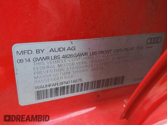 2015 Audi A4 Premium Plus with VIN WAUHFAFL8FN014875, listed as a Copart auction lot 73886884 with 74,933 mi miles and Salvage Title. Bid and sale history available at carsss.com. Image 14.