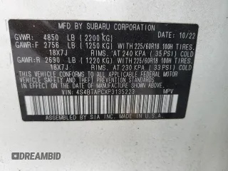 2023 Subaru Outback Touring with VIN 4S4BTAPCXP3135223, listed as a Copart auction lot 48505665 with 37,108 mi miles and Salvage title. Bid and sale history available at DreamBid. Image 12.