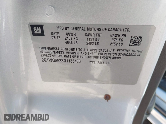 2013 Chevrolet Impala LT with VIN 2G1WG5E38D1133436, listed as a IAAI auction lot 41991347 with 281,776 mi miles and . Bid and sale history available at DreamBid. Image 9.