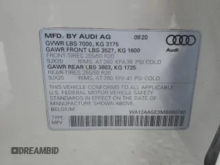 2021 Audi e-tron Sportback Premium Plus with VIN WA12AAGE3MB000740, listed as a Copart auction lot 61276315 with 51,527 mi miles and Salvage title. Bid and sale history available at DreamBid. Image 14.