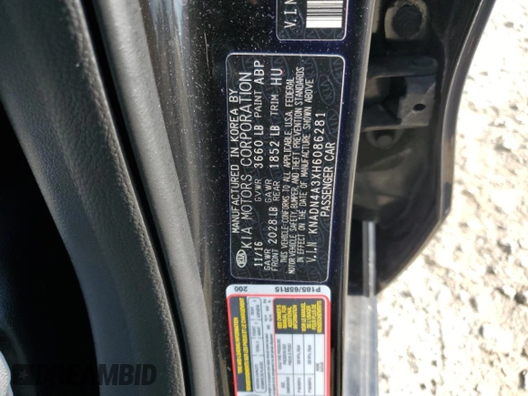 2017 Kia Rio EX with VIN KNADN4A3XH6086281, listed as a Copart auction lot 63582924 with 87,566 mi miles and Salvage Title. Bid and sale history available at carsss.com. Image 14.