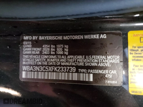 2015 BMW 4 Series 428i with VIN WBA3N3C5XFK233739, listed as a Copart auction lot 44397645 with 113,934 mi miles and Clean Title. Bid and sale history available at DreamBid. Image 12.