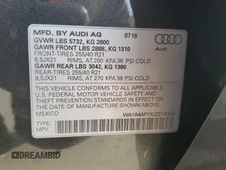 2018 Audi SQ5 Premium Plus with VIN WA1A4AFYXJ2214358, listed as a Copart auction lot 87127454 with 61,043 mi miles and Salvage Title. Bid and sale history available at DreamBid. Image 16.
