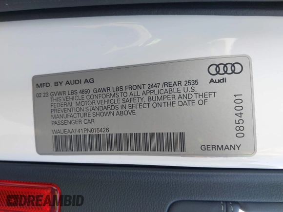 2023 Audi A4 S line Premium Plus with VIN WAUEAAF41PN015426, listed as a IAAI auction lot 41851254 with 39,142 mi miles and . Bid and sale history available at DreamBid. Image 9.