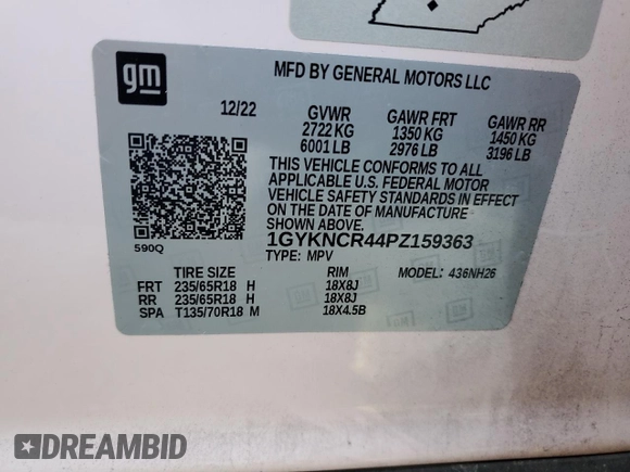 2023 Cadillac XT5 FWD Premium Luxury with VIN 1GYKNCR44PZ159363, listed as a Copart auction lot 49511915 with 42,382 mi miles and Salvage Title. Bid and sale history available at carsss.com. Image 13.