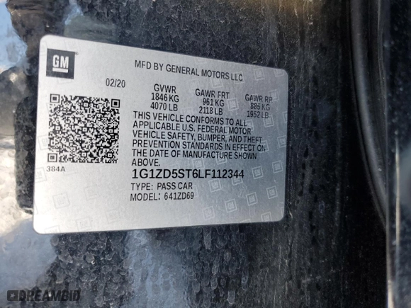 2020 Chevrolet Malibu LT with VIN 1G1ZD5ST6LF112344, listed as a Copart auction lot 44397585 with 107,905 mi miles and Salvage Title. Bid and sale history available at carsss.com. Image 14.