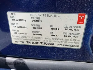 2018 Tesla Model S 75D with VIN 5YJSA1E22JF262269, listed as a IAAI auction lot 42629704 with 131,138 mi miles and . Bid and sale history available at DreamBid. Image 9.