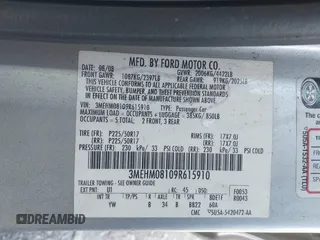 2009 Mercury Milan Premier с VIN 3MEHM08109R615910, выставлен на аукционе IAAI как лот 41817926 с пробегом 169 054 миль миль и . История ставок и продаж доступна на DreamBid. Изображение 9.