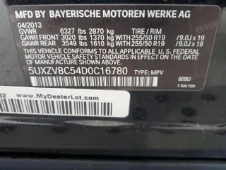 2013 BMW X5 xDrive50i z VIN 5UXZV8C54D0C16780, wystawiony jako Copart lot #57636035 z przebiegiem 137 189 mil mil oraz Tytuł czysty. Historia ofert i sprzedaży dostępna na DreamBid. Obrazek 12.