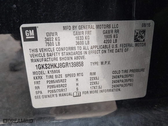 2016 GMC Yukon XL Denali with VIN 1GKS2HKJ8GR139858, listed as a IAAI auction lot 41915183 with 151,830 mi miles. Bid and sale history available at carsss.com. Image 9.