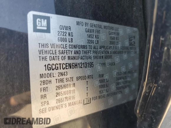 2017 Chevrolet Colorado 4WD LT with VIN 1GCGTCEN6H1213195, listed as a Copart auction lot 61980485 with 84,271 mi miles and Clean title. Bid and sale history available at DreamBid. Image 13.