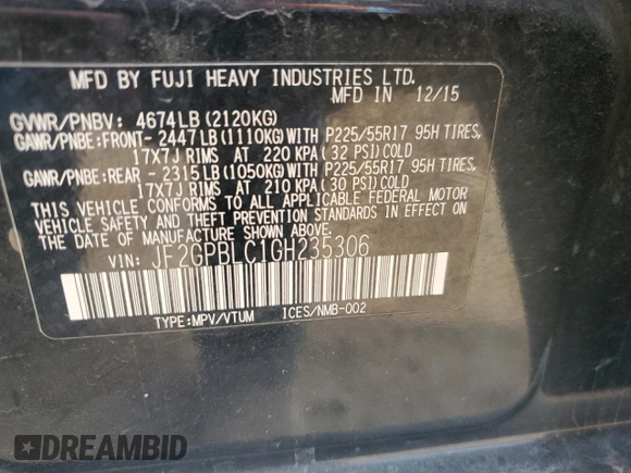 2016 Subaru Crosstrek Touring with VIN JF2GPBLC1GH235306, listed as a Copart auction lot 47085425 with 125,773 mi miles and Clean title. Bid and sale history available at DreamBid. Image 12.