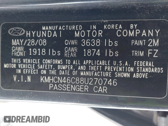 2008 Hyundai Accent GLS with VIN KMHCN46C88U270746, listed as a IAAI auction lot 41392092 with 146,419 mi miles. Bid and sale history available at carsss.com. Image 9.