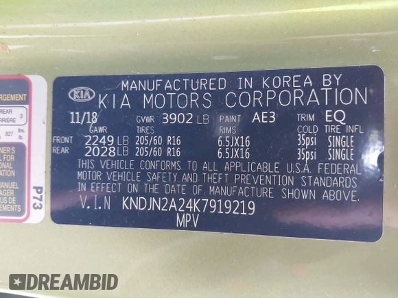 2019 Kia Soul z VIN KNDJN2A24K7919219, wystawiony jako IAAI lot #40914186 z przebiegiem Nie podano mil oraz . Historia ofert i sprzedaży dostępna na DreamBid. Obrazek 9.