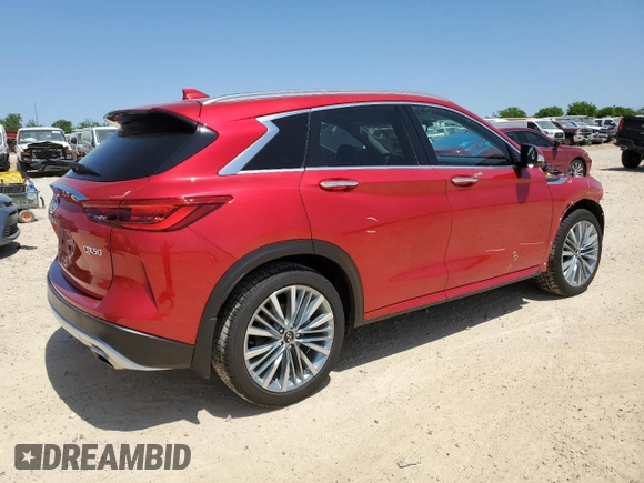 2024 Infiniti QX50 Sensory z VIN 3PCAJ5EB2RF112760, wystawiony jako Copart lot #51296305 z przebiegiem 7 677 mil mil oraz Szkoda całkowita • Salvage title. Historia ofert i sprzedaży dostępna na DreamBid. Obrazek 3.