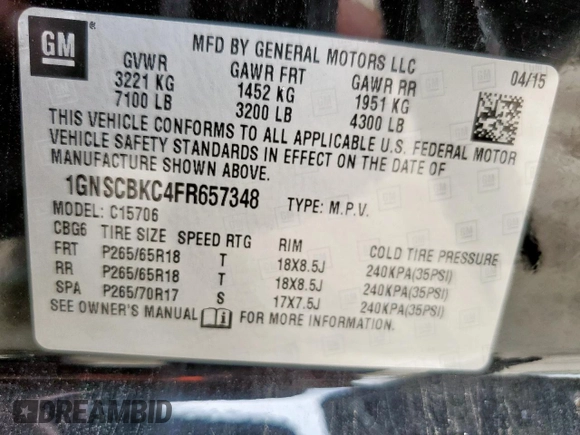 2015 Chevrolet Tahoe LT z VIN 1GNSCBKC4FR657348, wystawiony jako Copart lot #58858795 z przebiegiem 147 894 mil mil oraz Szkoda całkowita • Salvage title. Historia ofert i sprzedaży dostępna na DreamBid. Obrazek 13.