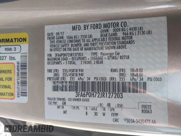 2018 Ford Fusion SE with VIN 3FA6P0H72JR127203, listed as a IAAI auction lot 41642076 with 74,034 mi miles. Bid and sale history available at carsss.com. Image 9.
