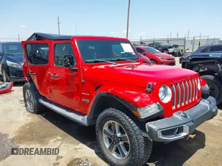 2019 Jeep Wrangler Unlimited Sahara with VIN 1C4HJXEG5KW528793, listed as a IAAI auction lot 42345490 with 80,008 mi miles and . Bid and sale history available at DreamBid. Image 1.