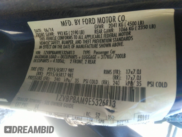 2014 Ford Mustang V6 z VIN 1ZVBP8AM9E5326813, wystawiony jako IAAI lot #31219468 z przebiegiem Nie podano mil oraz . Historia ofert i sprzedaży dostępna na DreamBid. Obrazek 9.