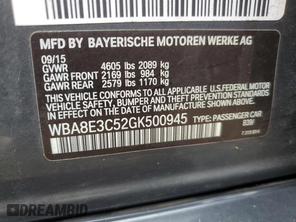 2016 BMW 3 Series 328i xDrive z VIN WBA8E3C52GK500945, wystawiony jako Copart lot #58083415 z przebiegiem 157 401 mil mil oraz Szkoda całkowita • Salvage title. Historia ofert i sprzedaży dostępna na DreamBid. Obrazek 12.