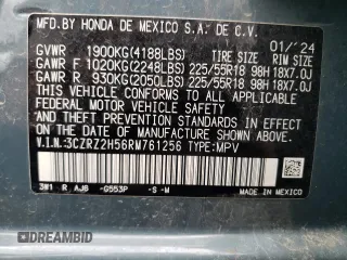 2024 Honda HR-V Sport с VIN 3CZRZ2H56RM761256, выставлен на аукционе Copart как лот 61524145 с пробегом 20 186 миль миль и Списание • Salvage title. История ставок и продаж доступна на DreamBid. Изображение 12.