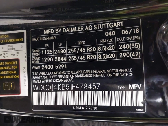 2018 Mercedes-Benz GLC with VIN WDC0J4KB5JF478457, listed as a IAAI auction lot 41584615 with 145,773 mi miles. Bid and sale history available at carsss.com. Image 9.
