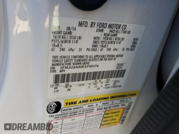 2014 Ford Expedition Limited with VIN 1FMJU2A50EEF65174, listed as a Copart auction lot 47701935 with 215,844 mi miles and Clean title. Bid and sale history available at DreamBid. Image 13.