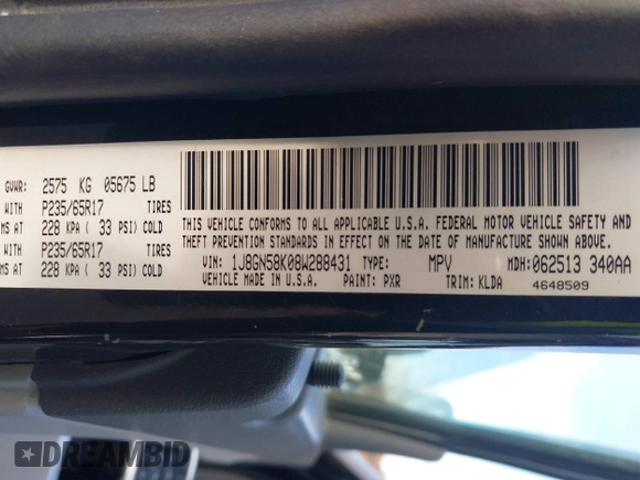 2008 Jeep Liberty Limited with VIN 1J8GN58K08W288431, listed as a IAAI auction lot 41399203 with 133,180 mi miles and . Bid and sale history available at carsss.com. Image 9.