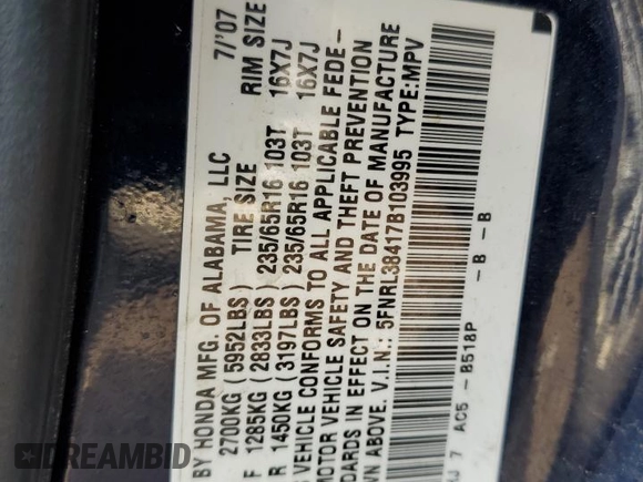 2007 Honda Odyssey EX with VIN 5FNRL38417B103995, listed as a Copart auction lot 54209415 with 319,137 mi miles and Clean Title. Bid and sale history available at carsss.com. Image 13.