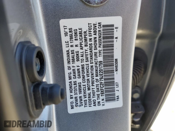 2018 Honda Civic EX with VIN 19XFC2F79JE201759, listed as a Copart auction lot 50547075 with 64,217 mi miles and Clean Title. Bid and sale history available at DreamBid. Image 12.
