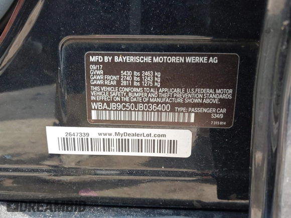 2018 BMW 5 Series M550i xDrive with VIN WBAJB9C50JB036400, listed as a IAAI auction lot 41464278 with 139,079 mi miles and . Bid and sale history available at DreamBid. Image 9.
