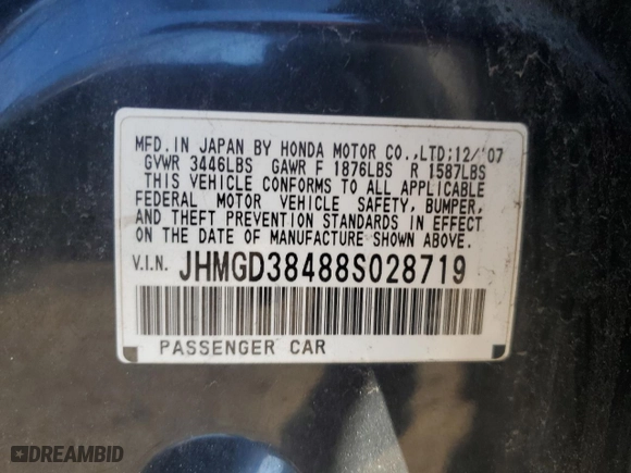 2008 Honda Fit with VIN JHMGD38488S028719, listed as a Copart auction lot 50791125 with 142,179 mi miles and Salvage Title. Bid and sale history available at carsss.com. Image 14.
