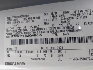 2021 Ford Transit Cargo with VIN 1FTBR1Y85MKA69355, listed as a IAAI auction lot 42544780 with 33,288 mi miles and . Bid and sale history available at DreamBid. Image 9.